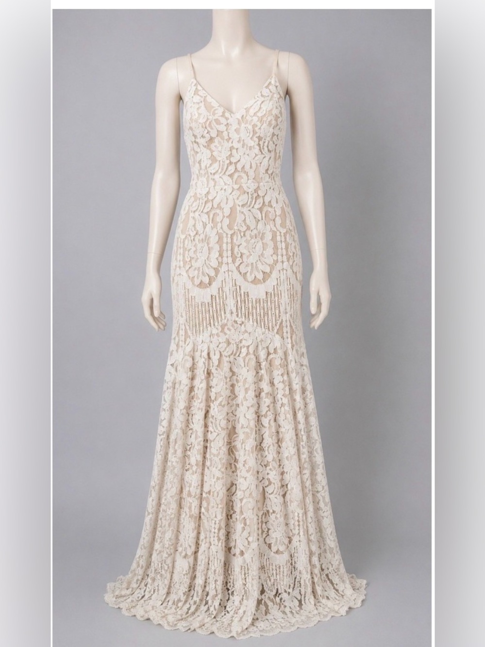 Lulus Womens Maxi Dress White Floral Lace Mermaid V-Neck Small